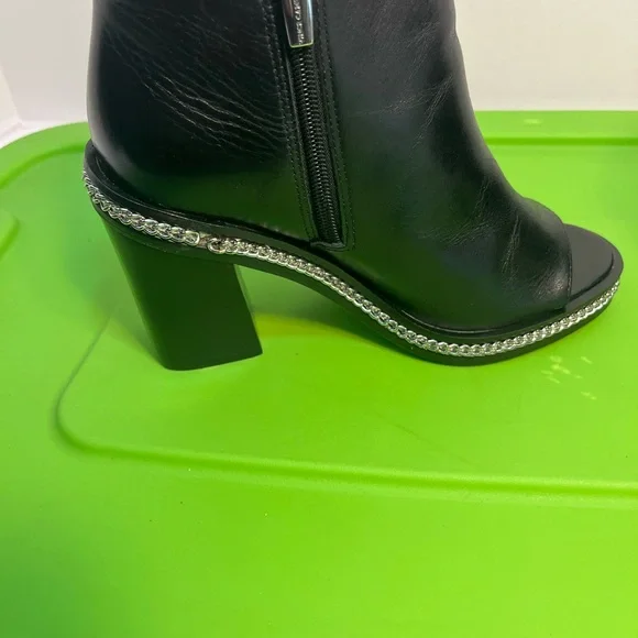 Vince Camuto Black Open-Toe Leather Ankle Booties with Silver Trim - Picture 6 of 15